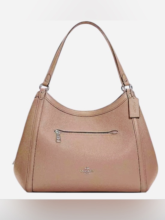 Coach Handbags - Coach Kristy pebble leather beige shoulder purse with a front zipper pocket